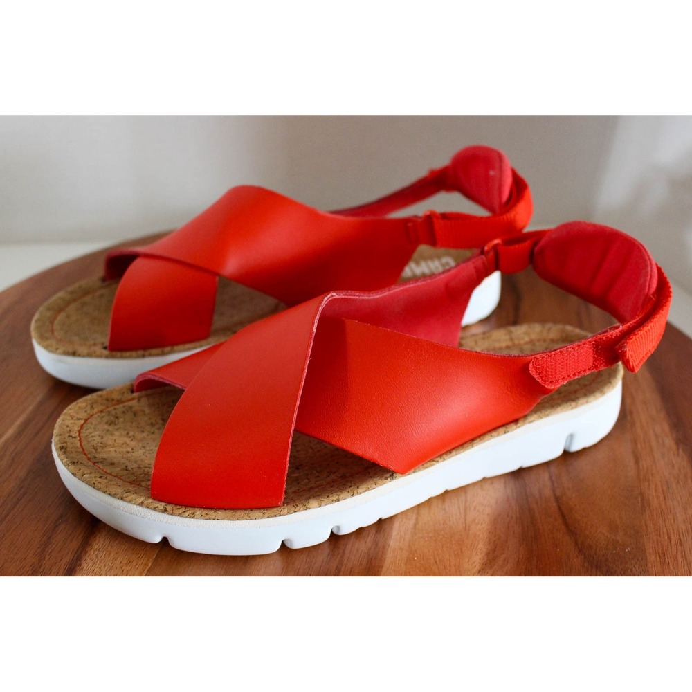 Camper Oruga Up Sandals Womens 41 / 10 US Red Leather Cork Slingback Shoes
